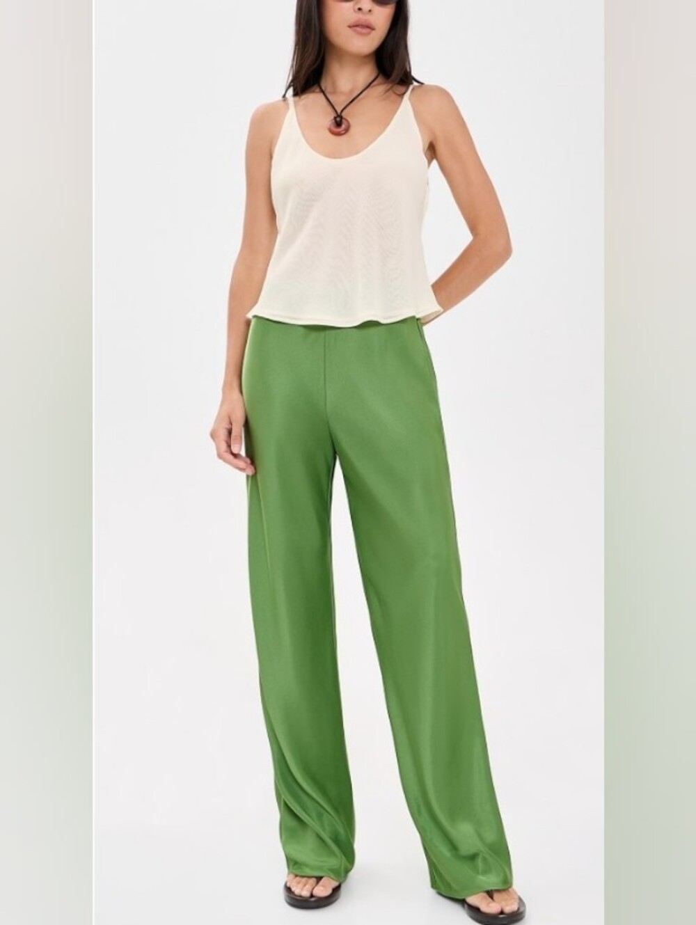 Reformation Gale Satin Mid Rise Bias Wide Leg Pants Green Size Large